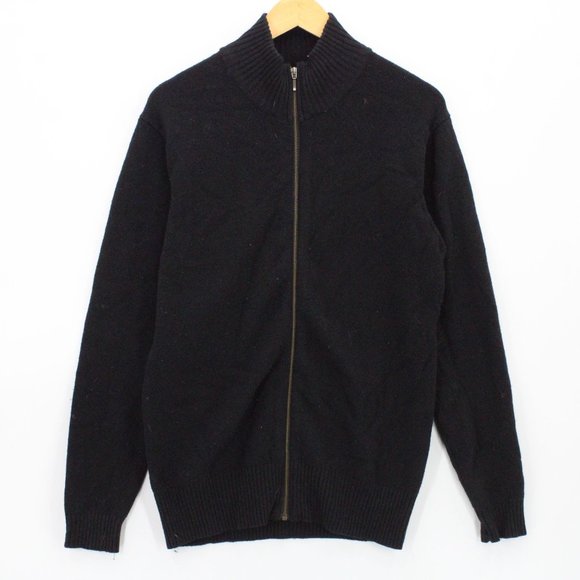 WoolOvers Sweater Mens Black Casual Full Zip Long Sleeve Wool Size Small S - Picture 1 of 8
